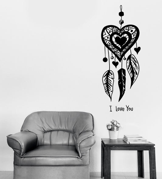 Vinyl Wall Decal Heart Feathers Dreamcatcher Ornament Amulet Talisman (n1833)