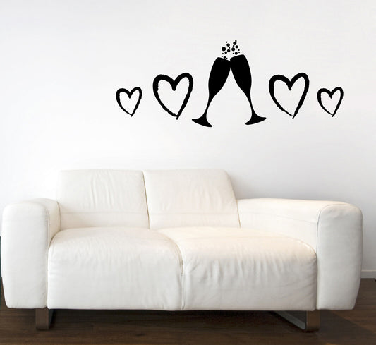 Vinyl Wall Decal Shampagne Glasses Love Heart Holiday Celebration Vacation n1856