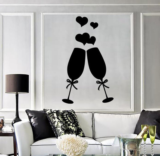 Vinyl Wall Decal Shampagne Glasses Love Happy Holiday Celebration (n1860)