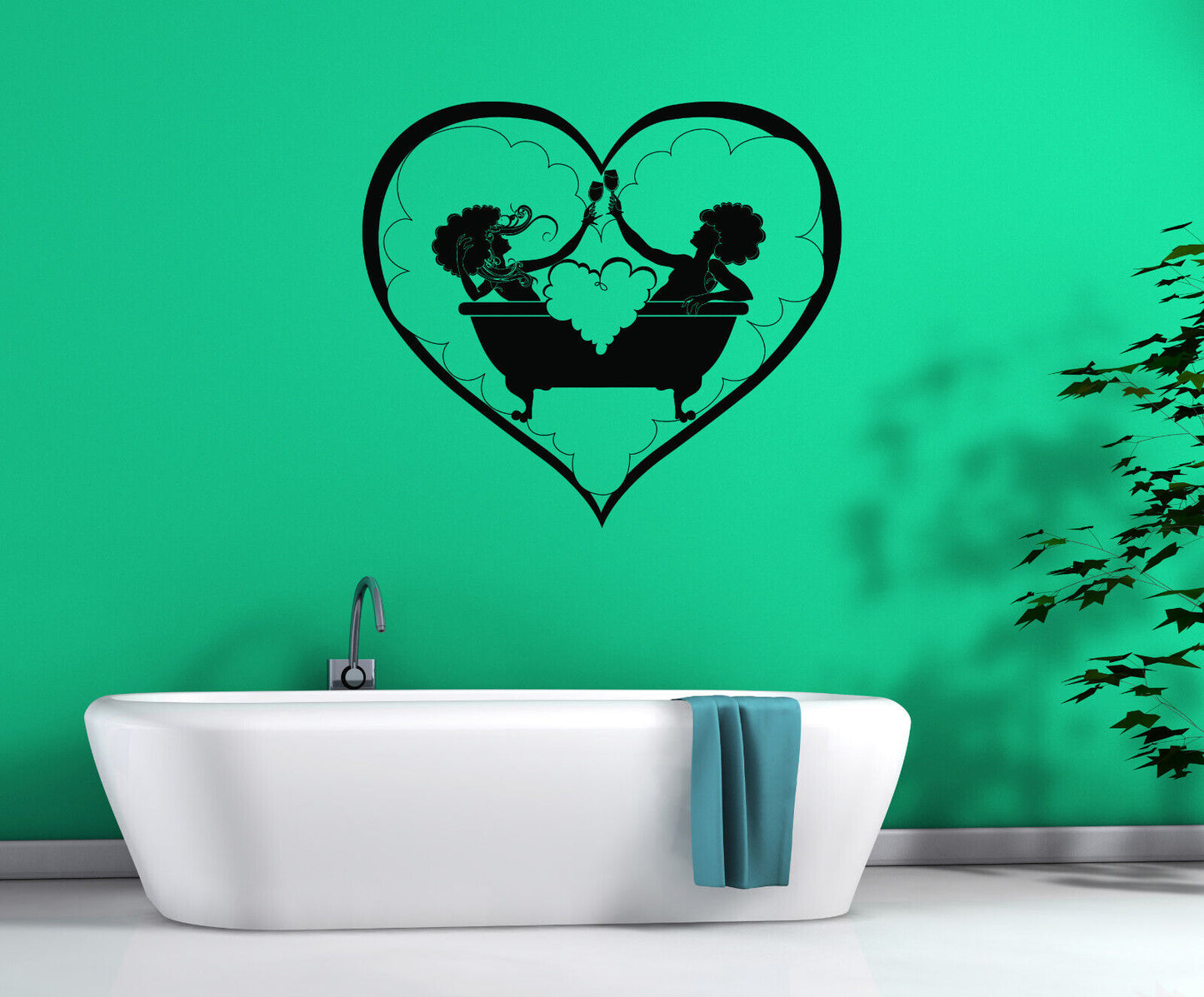 Wall Vinyl Decal Beauty Couple Bathroom Relax Pose Soap Suds Bubbles (n1868)