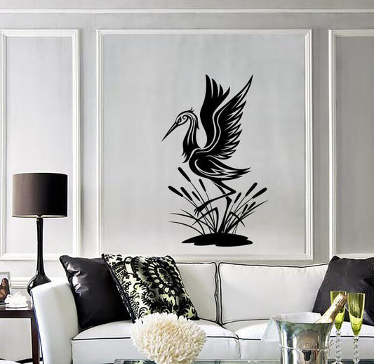 Vinyl Wall Decal Sticker Bird Heron Fast Beak Reeds Swamp (n1879)