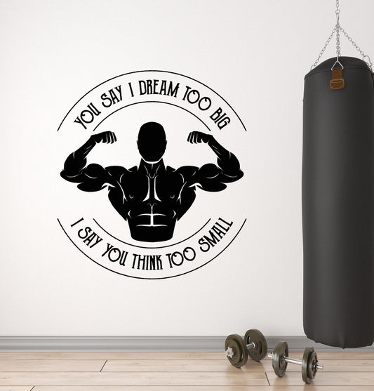 Vinyl Wall Decal Muscle Gym Fitness Dream Big Words Motivational Stickers 4332ig