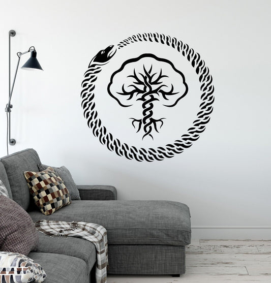 Autocollant mural en vinyle arbre de vie serpent Ouroboros, autocollant ethnique infini (4345ig)