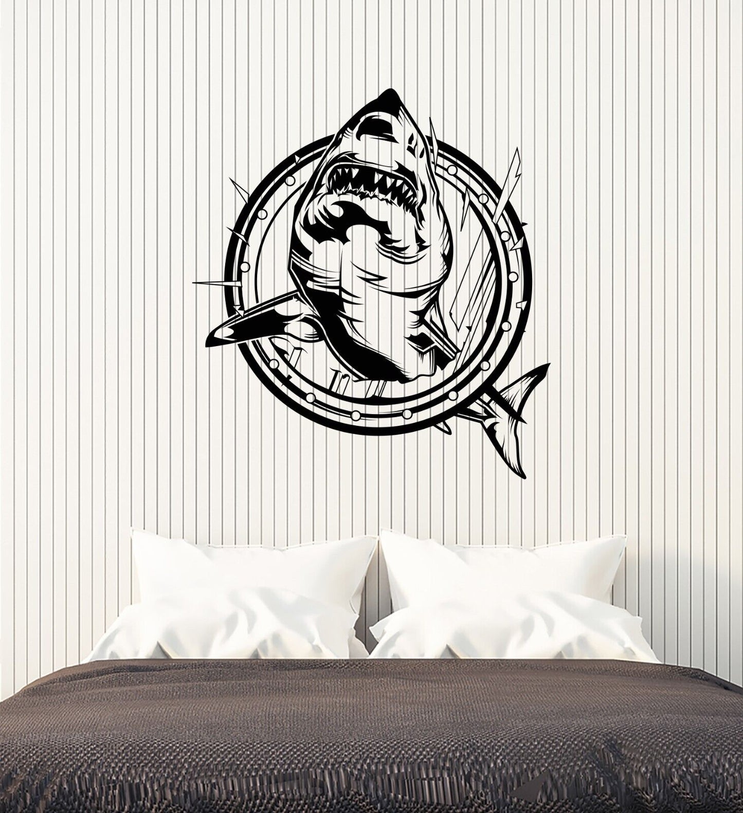 Vinyl Wall Decal Dangerous Shark Nautical Style Sea Ocean Animal Sticker 4348ig