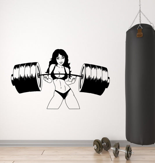 Vinyl Wall Decal Sexy Hot Girl Muscular Body Barbell Gym Fitness Sticker 4354ig