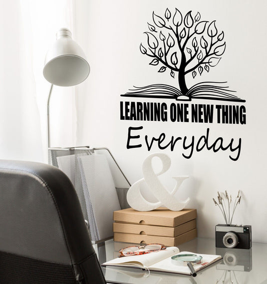 Vinyl Wall Decal Quote Learning New Thing Education Open Book Sticker (4357ig)