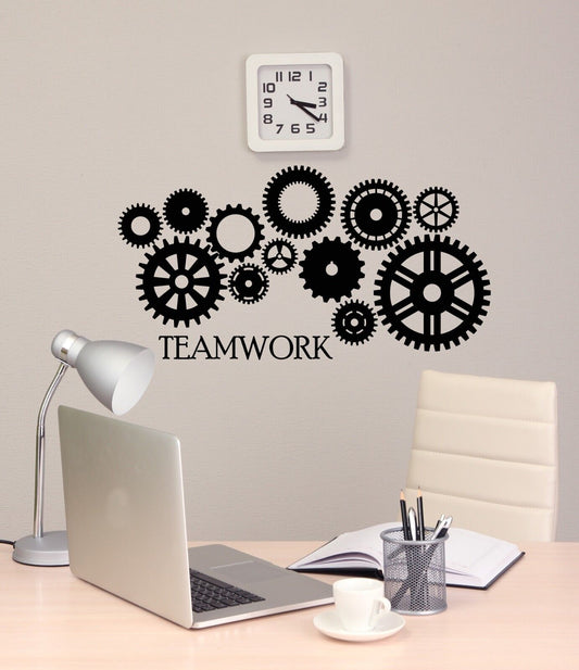 Vinyl Wall Decal Teamwork Logo Word Motivational Gears Office Stickers 4361ig