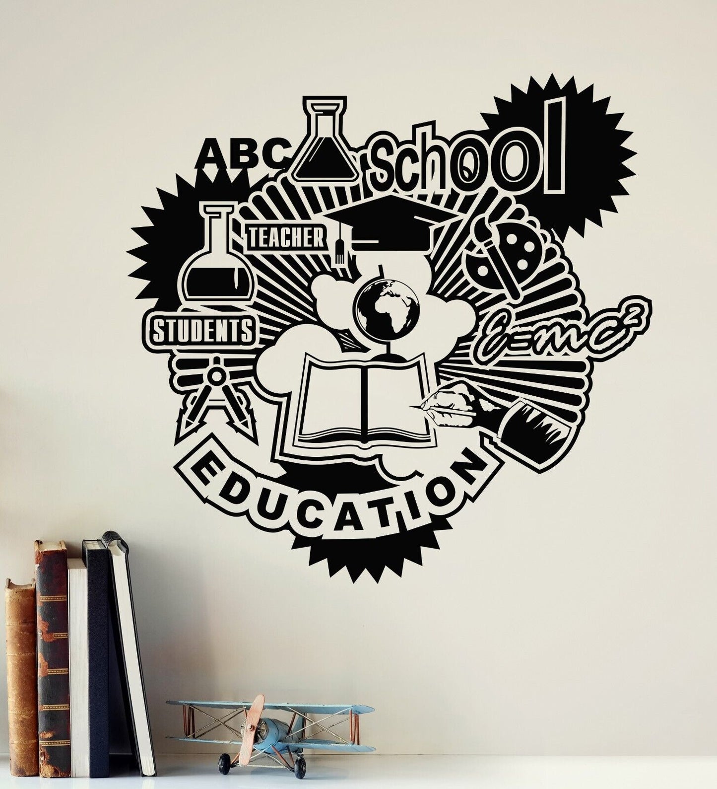 Wandtattoo Schule Bildung Klassenzimmer Logo Bücher Schüler Vinyl Aufkleber 4368ig