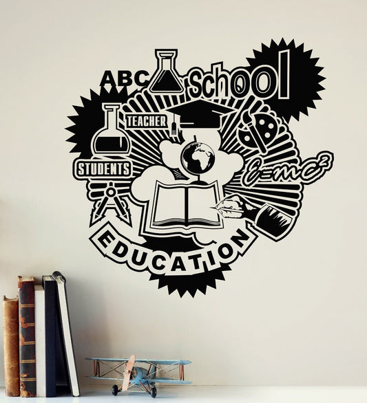 Vinyl Wall Decal School Education Class Room Logo Books Students Stickers 4368ig