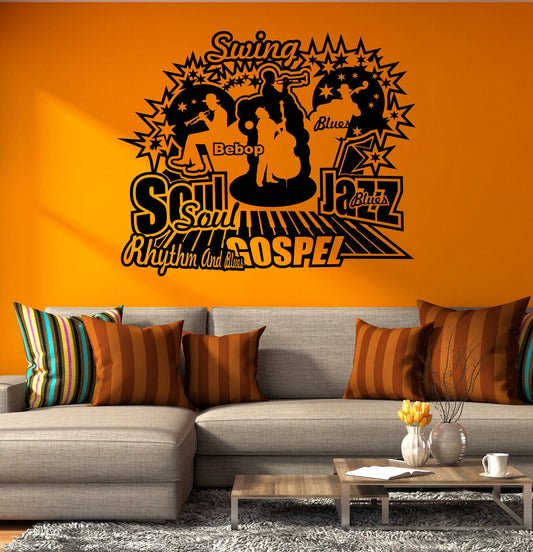 Autocollant mural en vinyle avec Logo de Jazz Bar, autocollants pour instruments de musique Blues (4369ig)