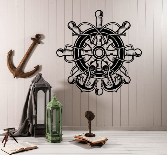 Vinyl Wall Decal Ship's Wheel For Sailor Nautical Ocean Anchor Stickers 4372ig