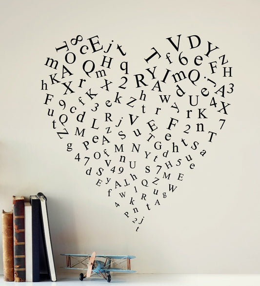 Wandaufkleber, Vinyl, Zahlen, Buchstaben, Alphabet, Herz, Liebe, Romantik, Aufkleber 4383ig