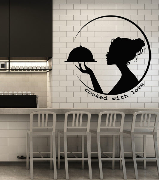 Vinyl Wall Decal Kitchen Restaurant Girl Waitress Creative Stickers 4388ig