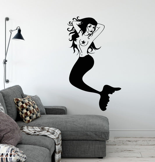 Vinyl Wall Decal Hot Sexy Nude Naked Cartoon Nautical Mermaid Stickers 4389ig