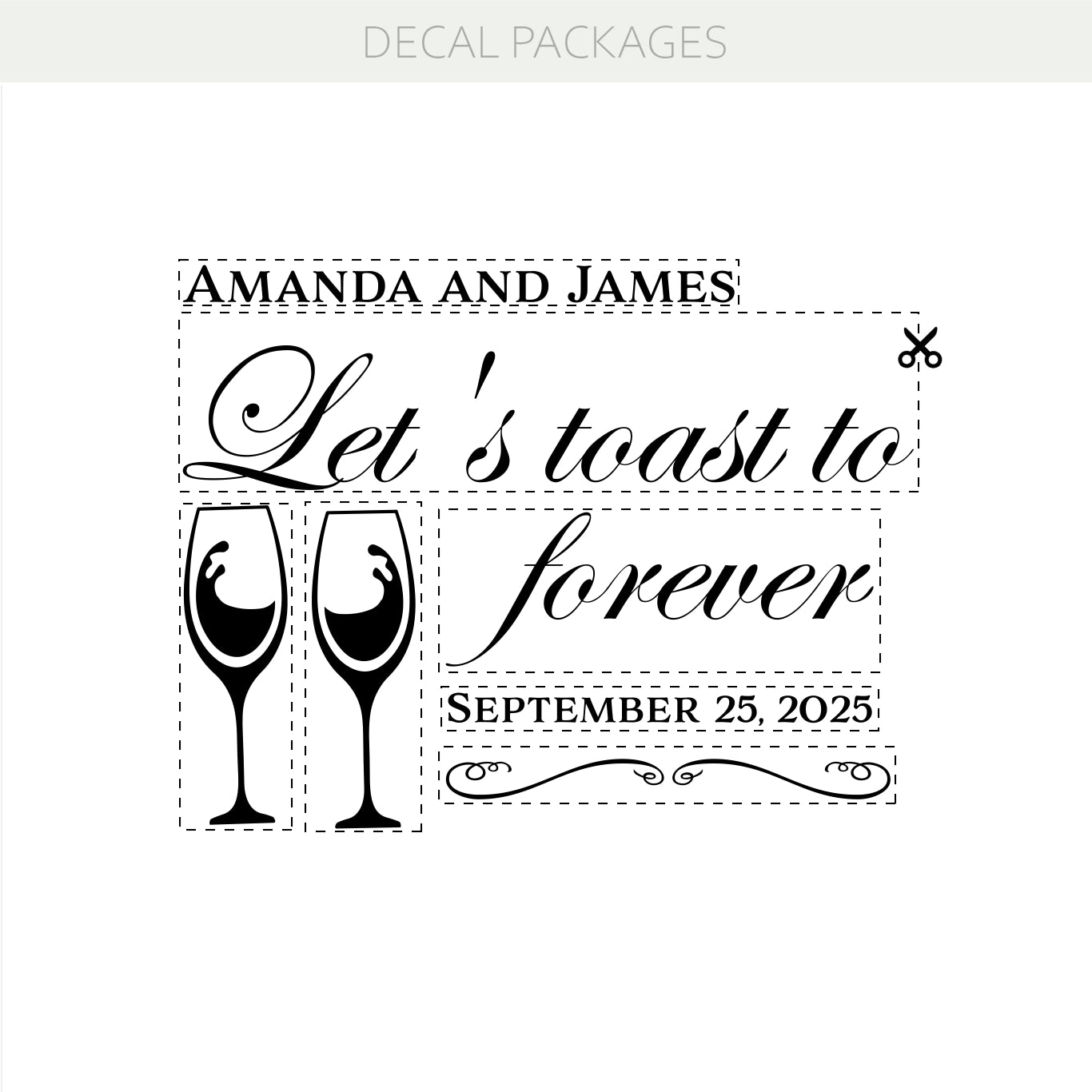 Let’s Toast to Forever Wedding Mirror Decal – Personalized with Custom Names & Date w72