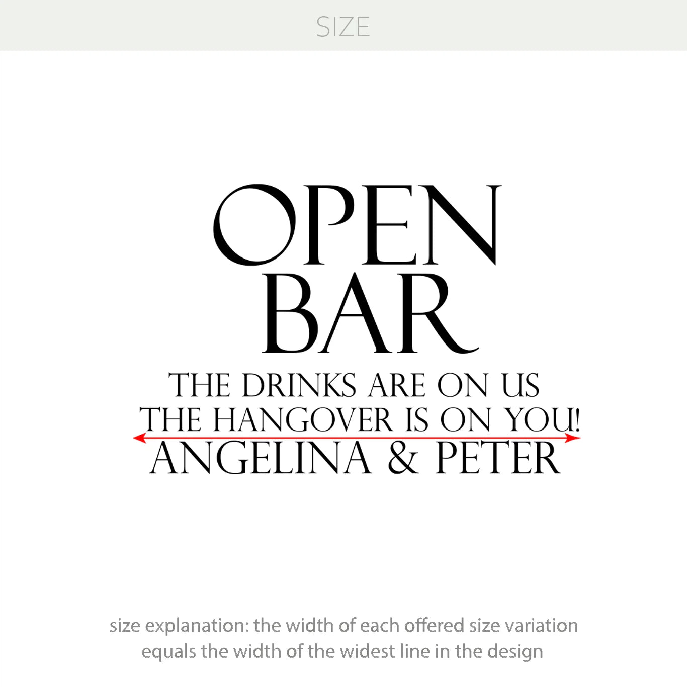 Open Bar Wedding Vinyl Decal – The Drinks Are on Us, the Hangover Is on You – Personalized with Bride & Groom Names Party Decoration w55