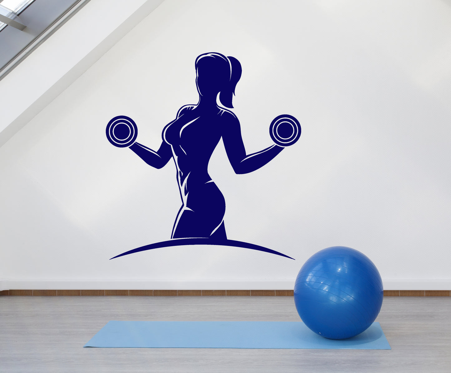 Wandaufkleber, Vinyl, für Fitnessstudio, Fitness, Sport, Mädchen, schöner Körper, Hanteln, Aufkleber 1463ig