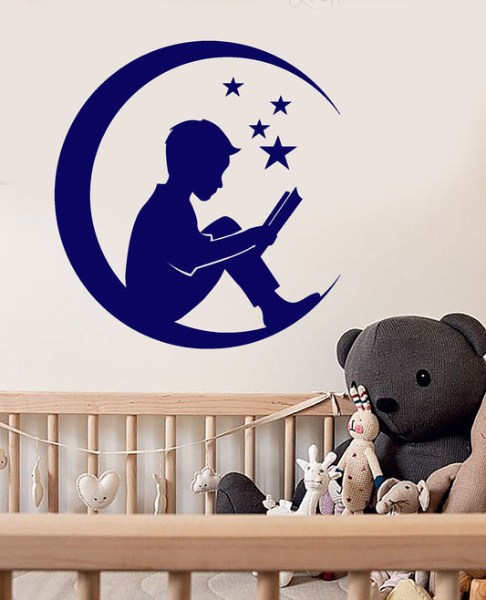 Vinyl Wall Art Star Moon Boy With Fairy Tales Book Stickers (2257ig)