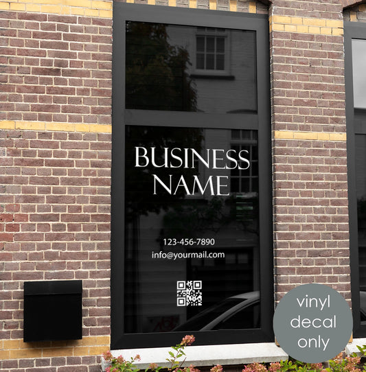 Personalized Business Name Window & Door Vinyl Decal – Custom QR Code Sticker for Storefront Decoration & Branding Decor w042