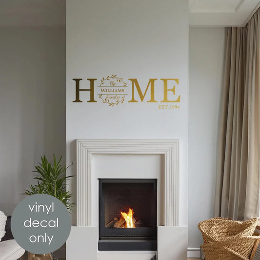 Home Personalized Vinyl Decal – Custom Last Name & Est. Year Wall Sticker Wreath w047