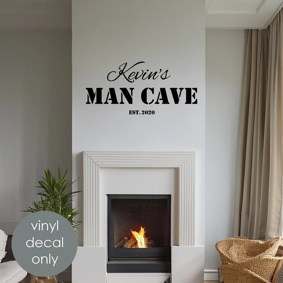 Personalized Name & Est. Man Cave Vinyl Decal – Custom Wall Sticker for Garage, Bar & Game Room w043
