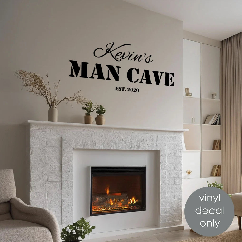 Personalized Name & Est. Man Cave Vinyl Decal – Custom Wall Sticker for Garage, Bar & Game Room w043