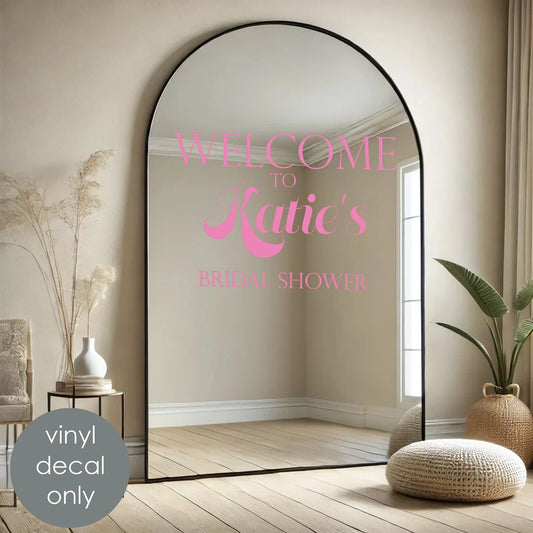 Custom Bridal Shower Welcome Mirror Decal – Personalized Vinyl Sticker with Bride’s Name w033