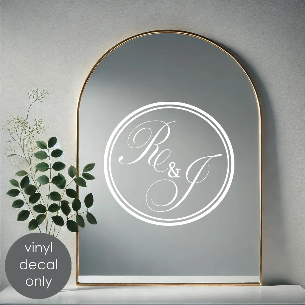 Wedding Monogram Circle Vinyl Decal – Personalized Decor for Mirrors, Walls & Floors  w70
