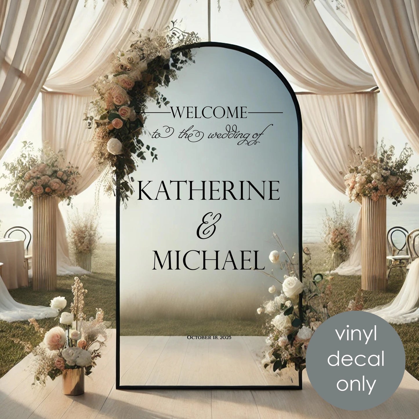Welcome to the Wedding of Vinyl Decal – Personalized Mirror Wedding Decor Sign with Custom Names & Date w61